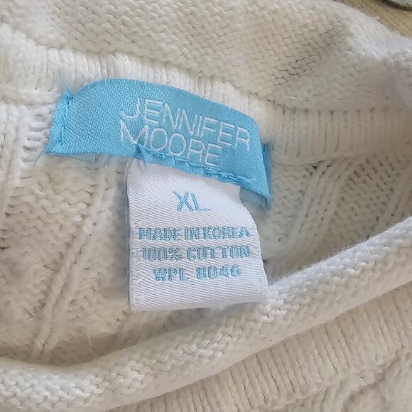 Jennifer Moore White Corton Cable Knit Sweater Size XL - Picture 4 of 6